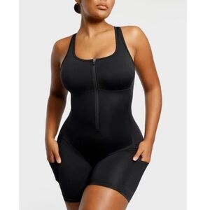 Shapellx NWT Neosweat Shapewear Smoothing Sports Romper Pockets Black XXL